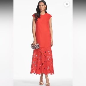 new Sachin and Babi Sabette laser cut floral appliqué maxi dress in cherry red